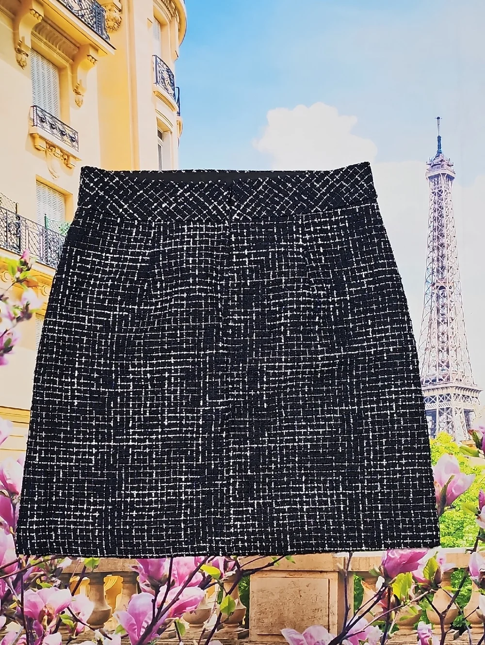 J. Crew Black White Blue Textured Tweed Skirt Size 4